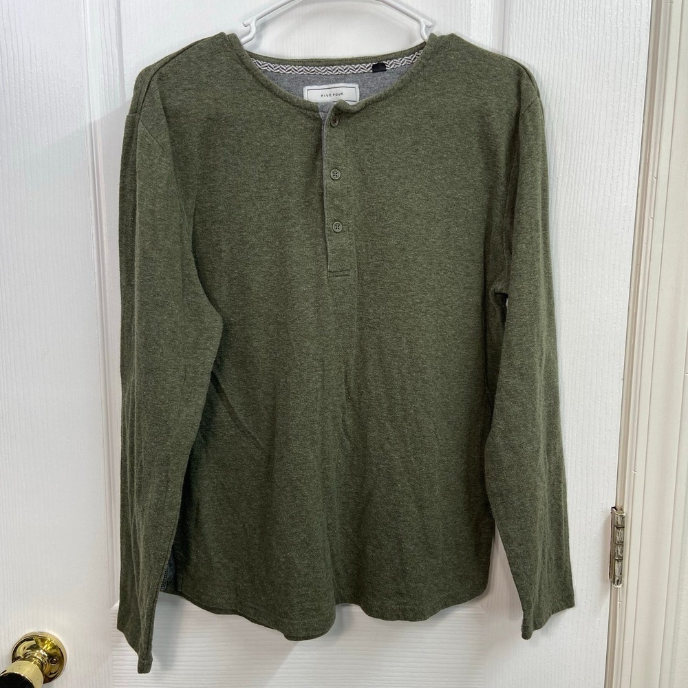 Five Four green Henley‎ button neck long sleeve elbow patch casual tee shirt M